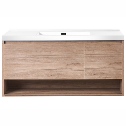 Wall Mounted Vanity Unit Light Brown 120 x 50cm Inbuilt Basin