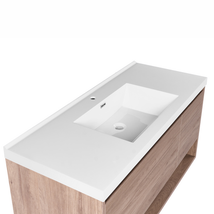 Wall Mounted Vanity Unit Light Brown 120 x 50cm Inbuilt Basin