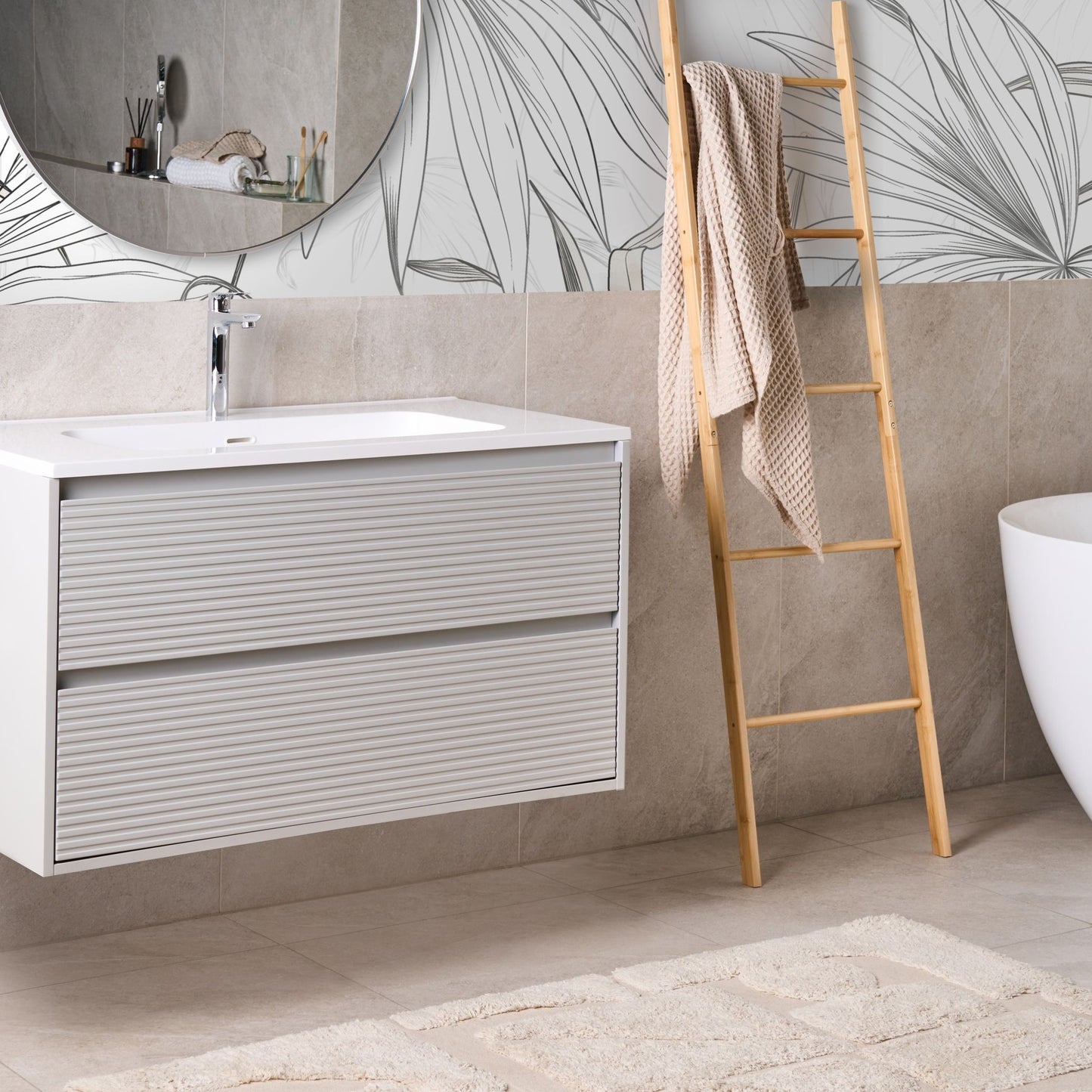 Wall Mounted Bathroom Cabinet Grey 100 x 46cm 2 Drawers