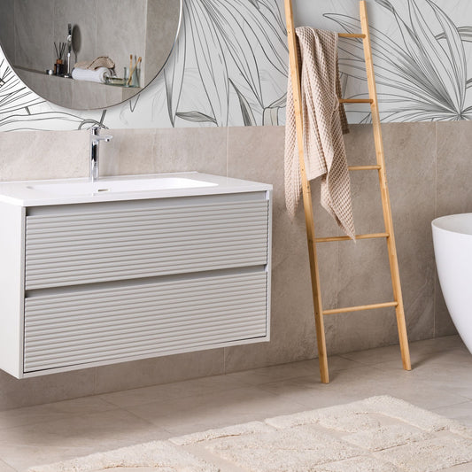 Wall Mounted Bathroom Cabinet Grey 100 x 46cm 2 Drawers