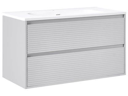 Wall Mounted Bathroom Cabinet Grey 100 x 46cm 2 Drawers