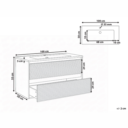 Wall Mounted Bathroom Cabinet Grey 100 x 46cm 2 Drawers