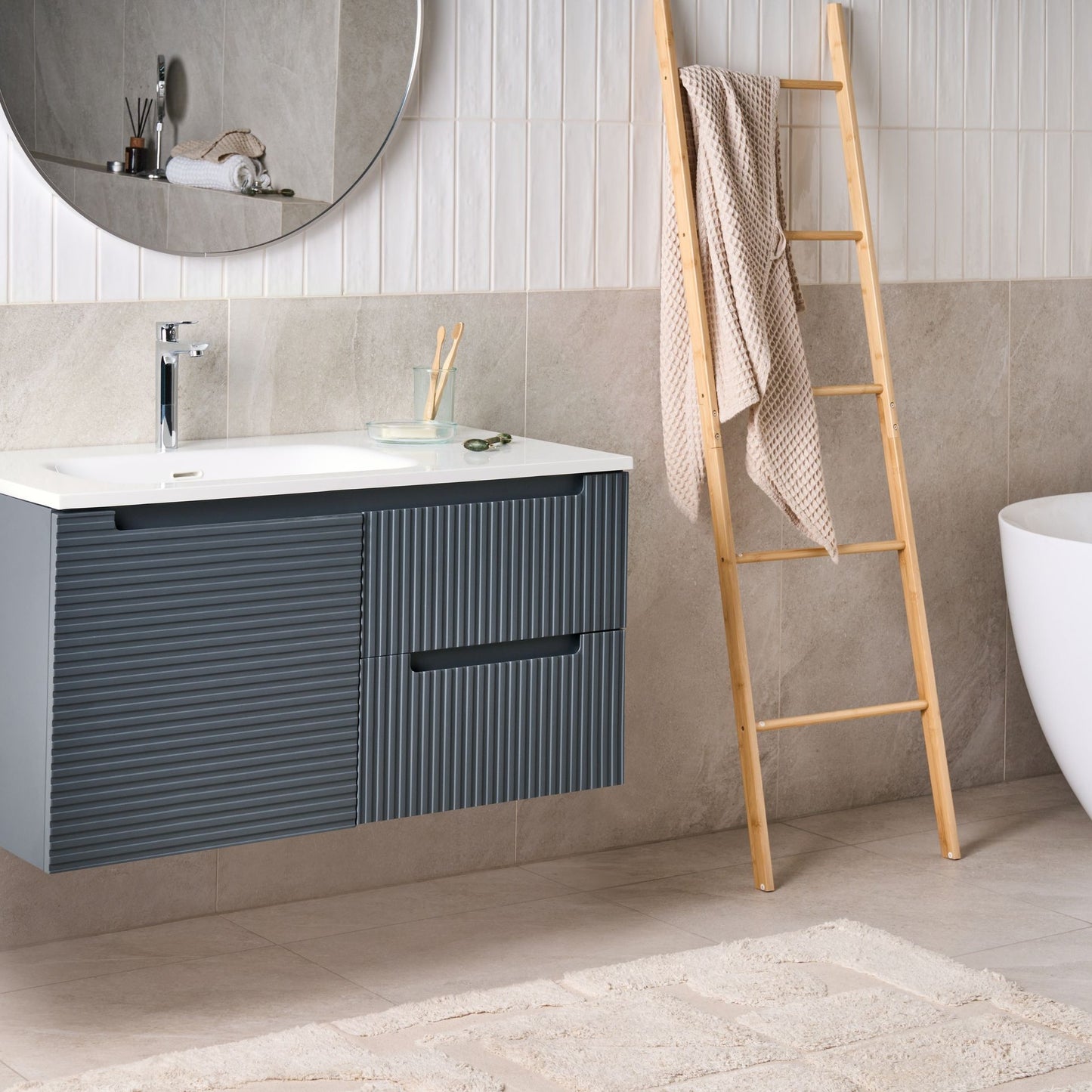 Graphite Grey Wall Mounted Vanity Unit 100 x 46cm 2 Drawers