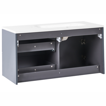 Graphite Grey Wall Mounted Vanity Unit 100 x 46cm 2 Drawers