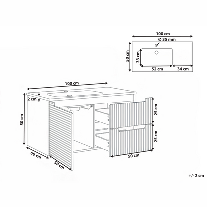 Graphite Grey Wall Mounted Vanity Unit 100 x 46cm 2 Drawers
