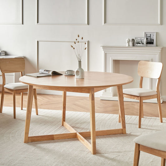 NovaHome Round Dining Table Light Oak MDF Rubberwood Retro Inspired Design For Modern Living Rooms
