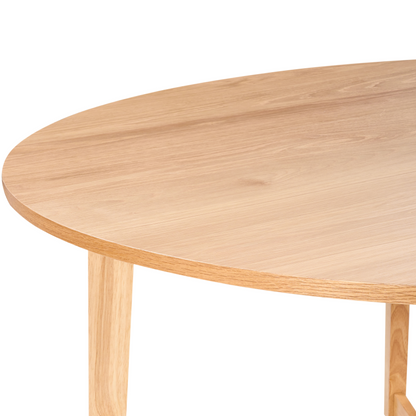 NovaHome Round Dining Table Light Oak MDF Rubberwood Retro Inspired Design For Modern Living Rooms