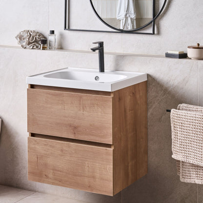 Wall Mounted Vanity Cabinet Light Brown 2 Drawers
