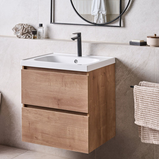 Wall Mounted Vanity Cabinet Light Brown 2 Drawers