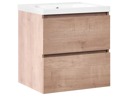 Wall Mounted Vanity Cabinet Light Brown 2 Drawers