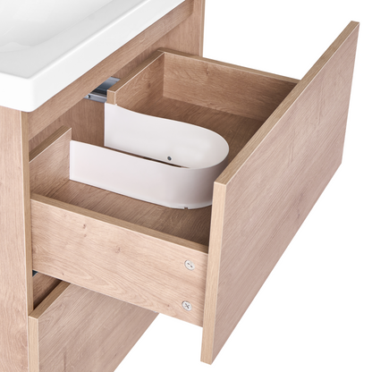 Wall Mounted Vanity Cabinet Light Brown 2 Drawers