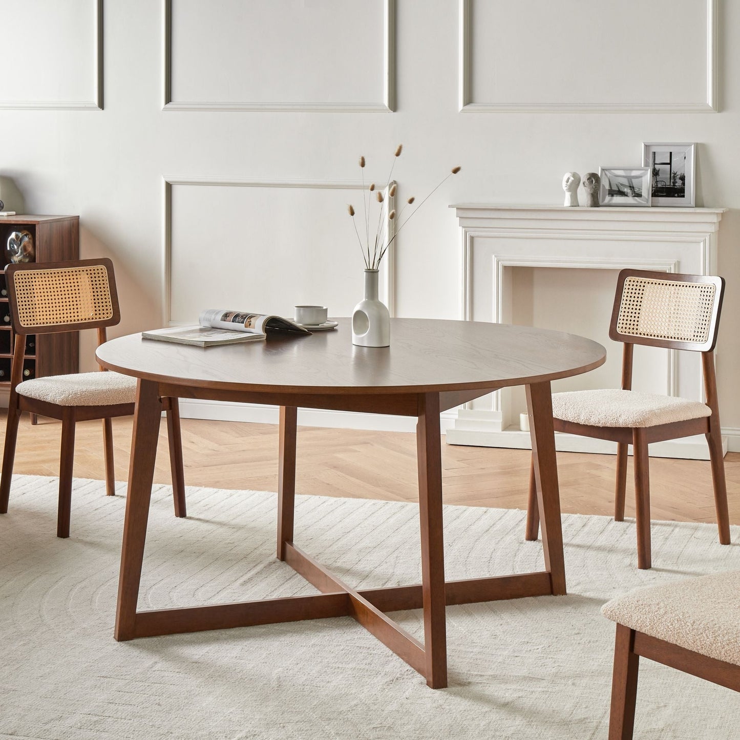 Oakline Round Dining Table Dark Oak MDF Rubberwood Retro