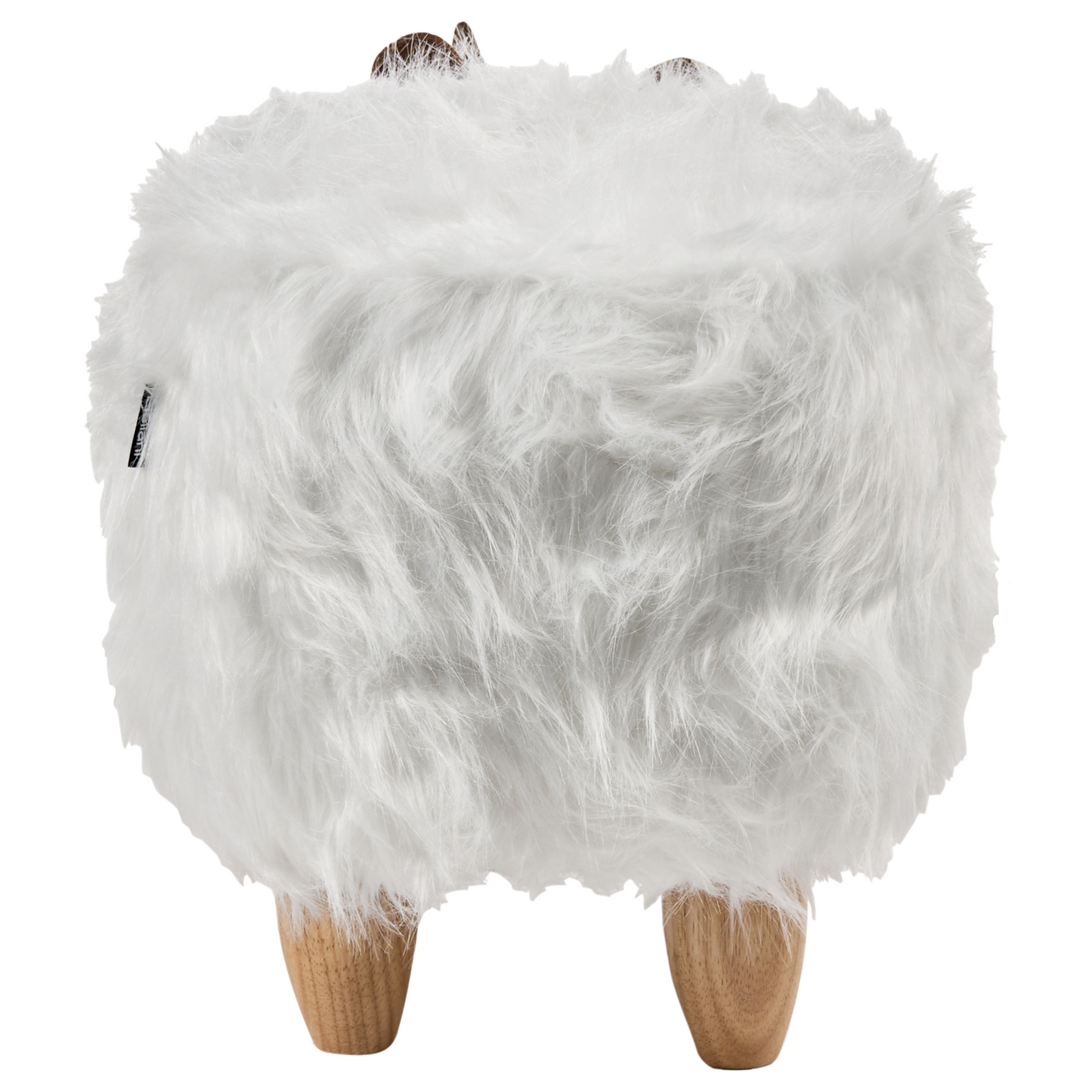 Animal Rhino Kids Stool White Faux Fur With Wooden Legs
