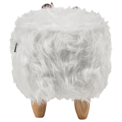 Animal Rhino Kids Stool White Faux Fur With Wooden Legs