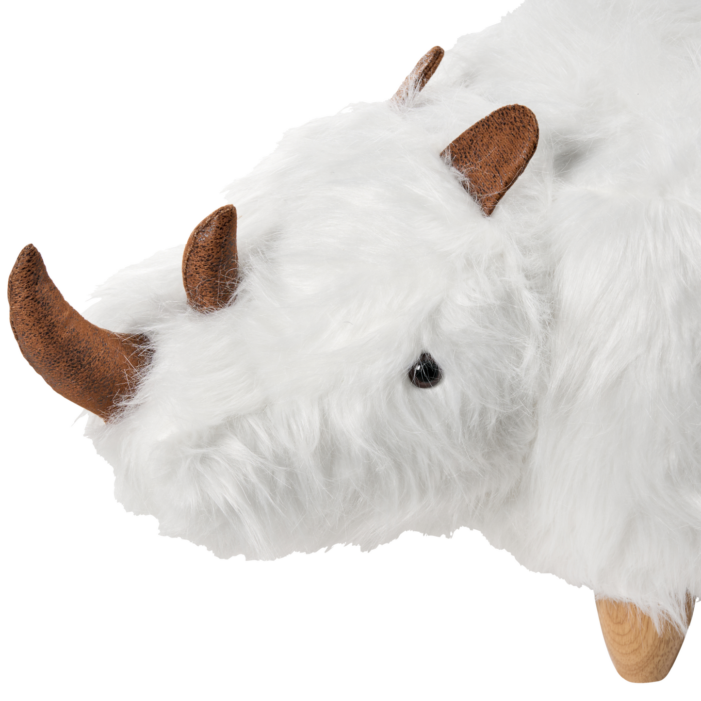 Animal Rhino Kids Stool White Faux Fur With Wooden Legs