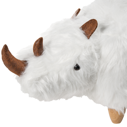 Animal Rhino Kids Stool White Faux Fur With Wooden Legs