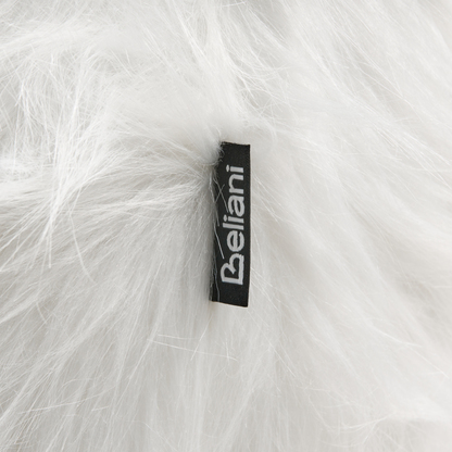 Animal Rhino Kids Stool White Faux Fur With Wooden Legs