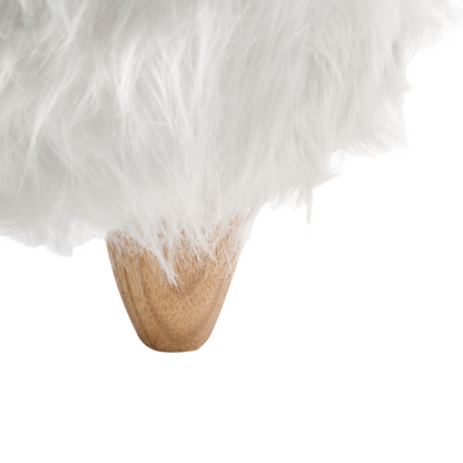 Animal Rhino Kids Stool White Faux Fur With Wooden Legs