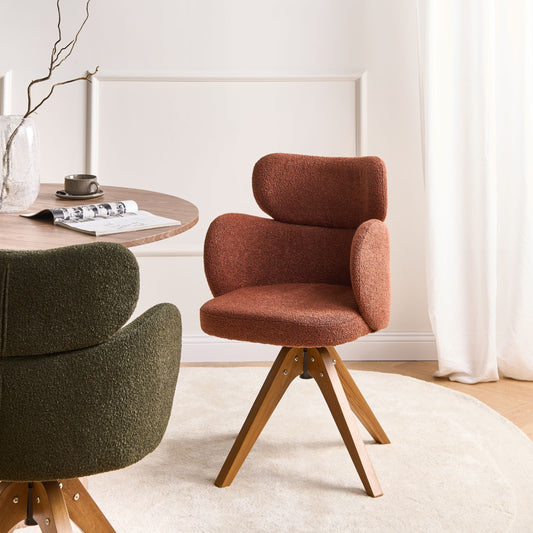 Swivel Dining Chair Orange Boucle Curved Backrest