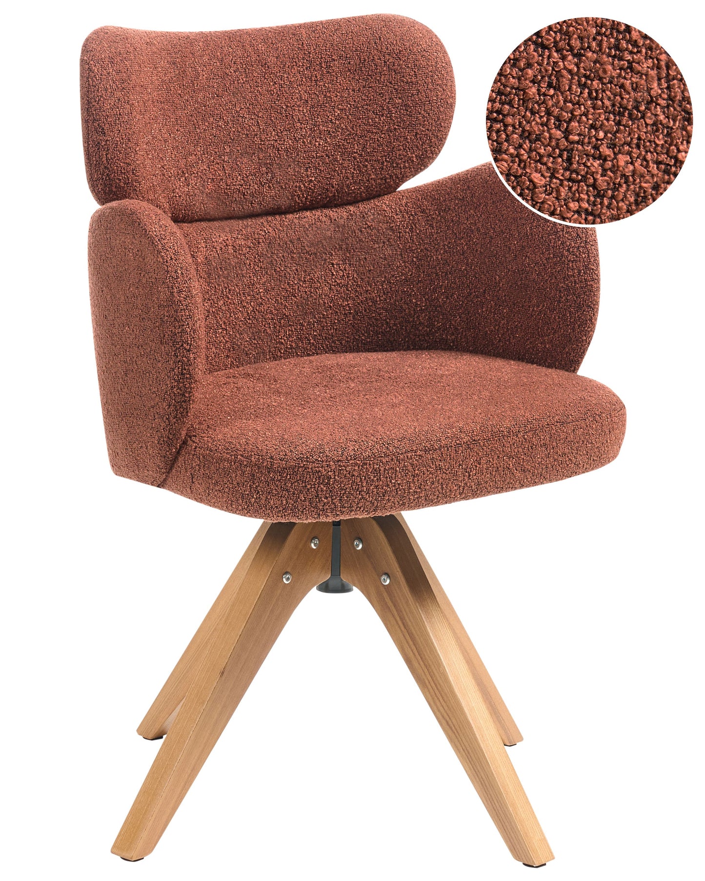 Swivel Dining Chair Orange Boucle Curved Backrest