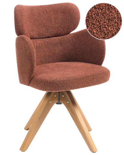 Swivel Dining Chair Orange Boucle Curved Backrest
