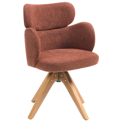 Swivel Dining Chair Orange Boucle Curved Backrest