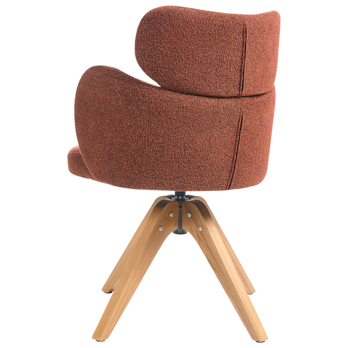 Swivel Dining Chair Orange Boucle Curved Backrest