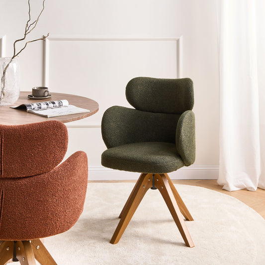 Nordique Swivel Dining Chair Dark Green Boucle Curved Backrest