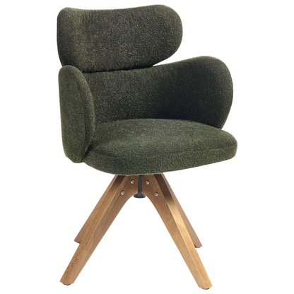 Nordique Swivel Dining Chair Dark Green Boucle Curved Backrest