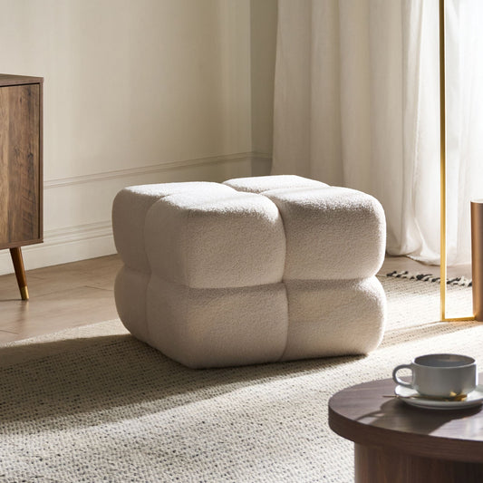 Pouffe Off White Boucle Square 60 x 60cm Footstool