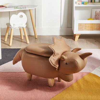 Animal Triceratops Kids Stool With Storage Brown