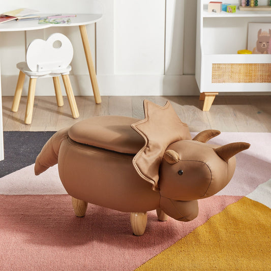 Animal Triceratops Kids Stool With Storage Brown