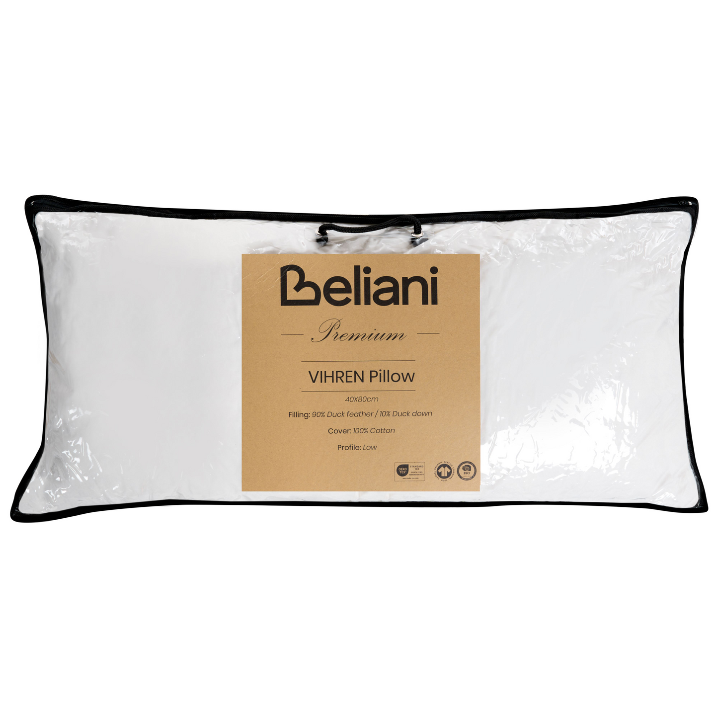 Bed Pillow 40 x 80cm White Cotton Duck Down Medium Soft