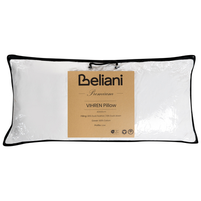 Pillow 2 White Cotton Duck Down Fill 40 x 80cm Medium Soft