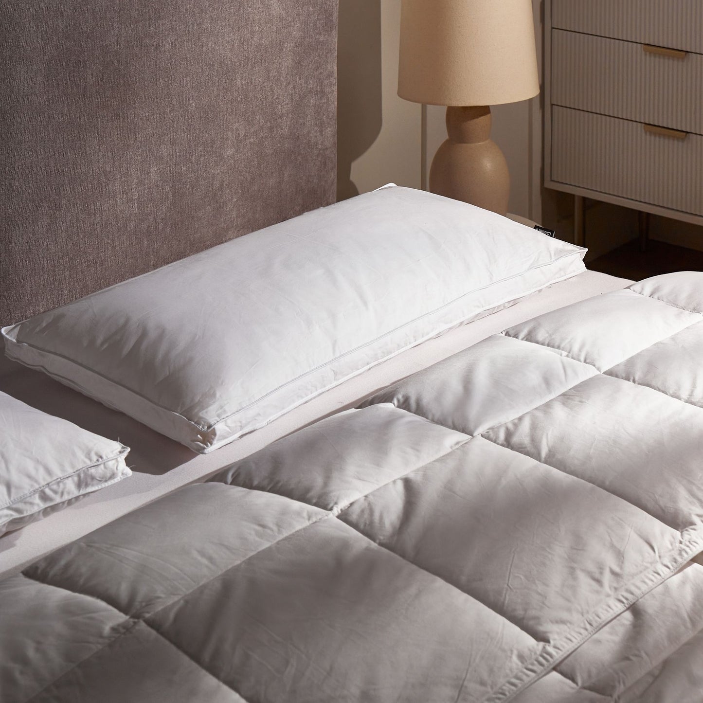 2 Pack White Duck Down Feather Pillows 40 x 80cm High Loft Medium Soft Set