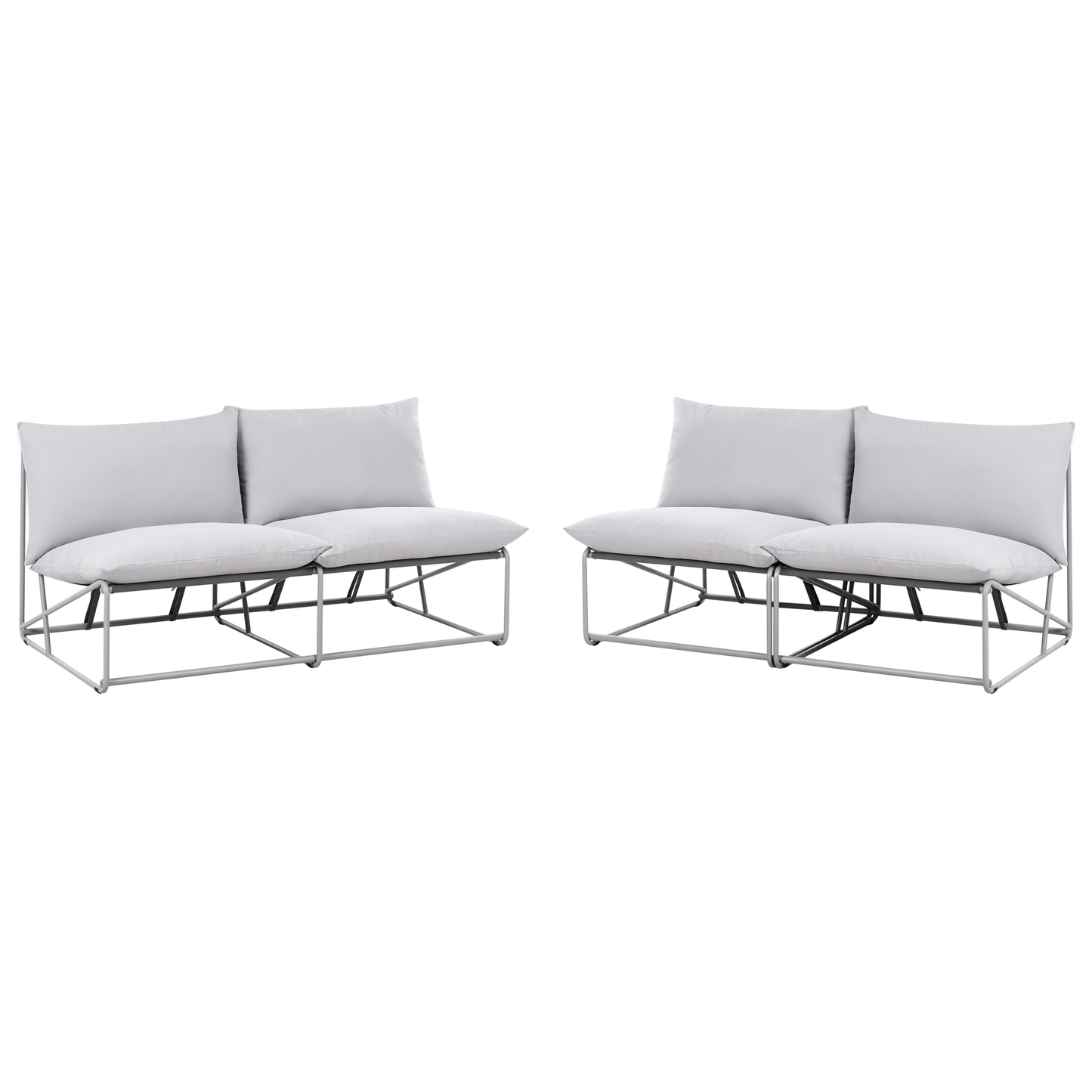 Living Low Oversized Sofa And 2 Chairs Set Grey Metal Backrests