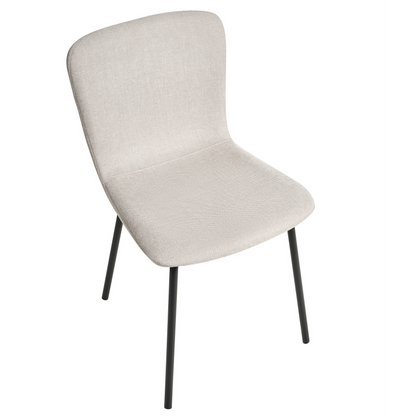 Fabric Dining Chairs Set Of 4 Light Beige Upholstery Black Metal Legs Modern Retro