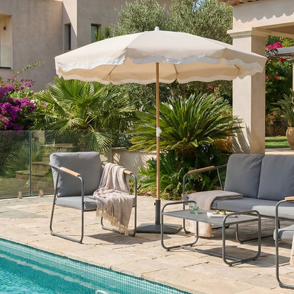 Garden Market Parasol Beige 2.32m Steel Pole Outdoor Shade