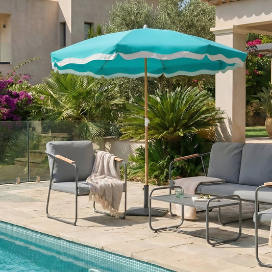 Garden Market Parasol Turquoise Polyester Fabric With Steel Pole 2.32 m UV Resistant Outdoor Shade