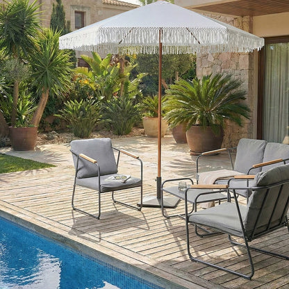 Garden Market Parasol White 2.58m Polyester Fabric Steel Pole UV Resistant Outdoor Shade