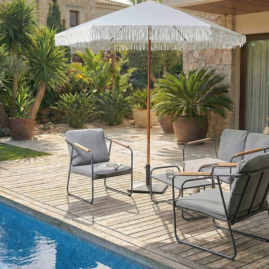 Garden Market Parasol White 2.58m Polyester Fabric Steel Pole UV Resistant Outdoor Shade