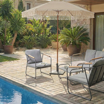 Garden Market Parasol Beige Polyester Fabric With Powder Coated Steel Pole 2.58m UV Resistant