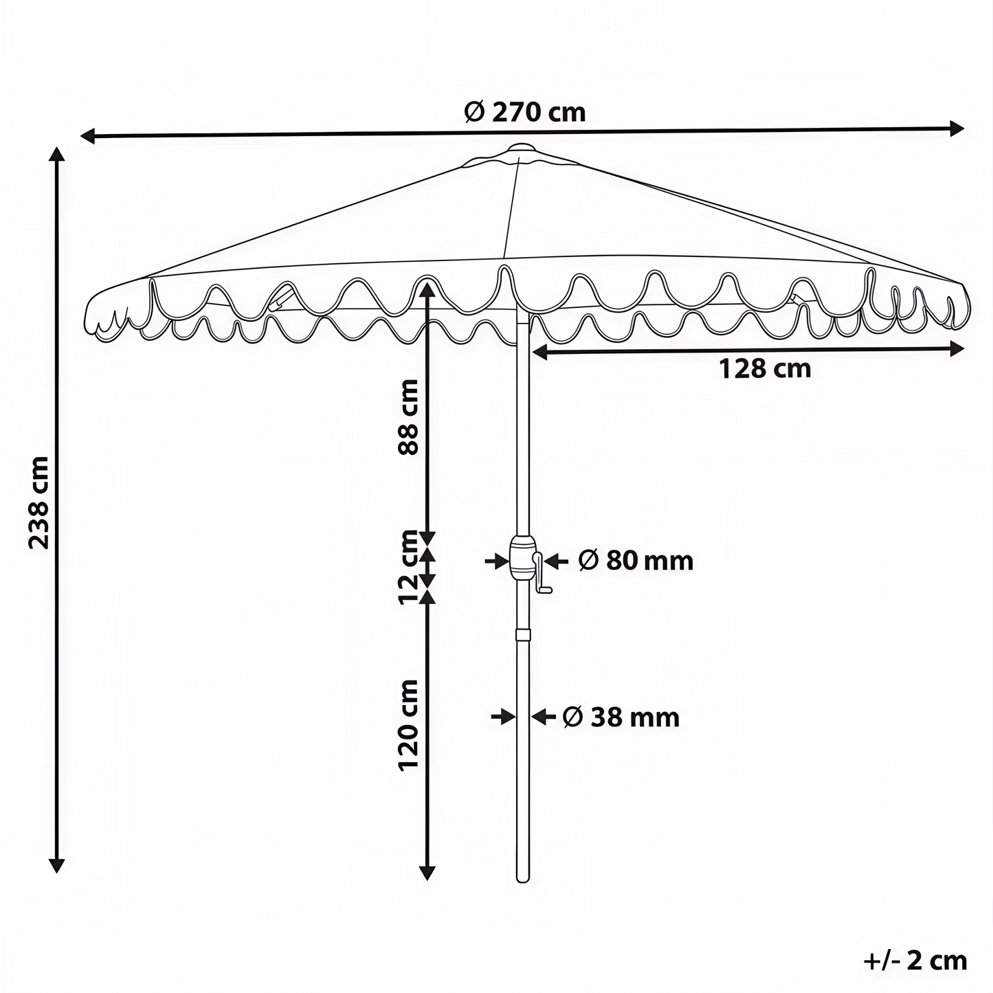 Garden Market Parasol Beige 2.70m Adjustable Canopy Aluminium Pole