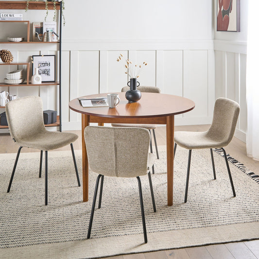 Fabric Dining Chairs Set Of 4 Beige Upholstery Black Legs