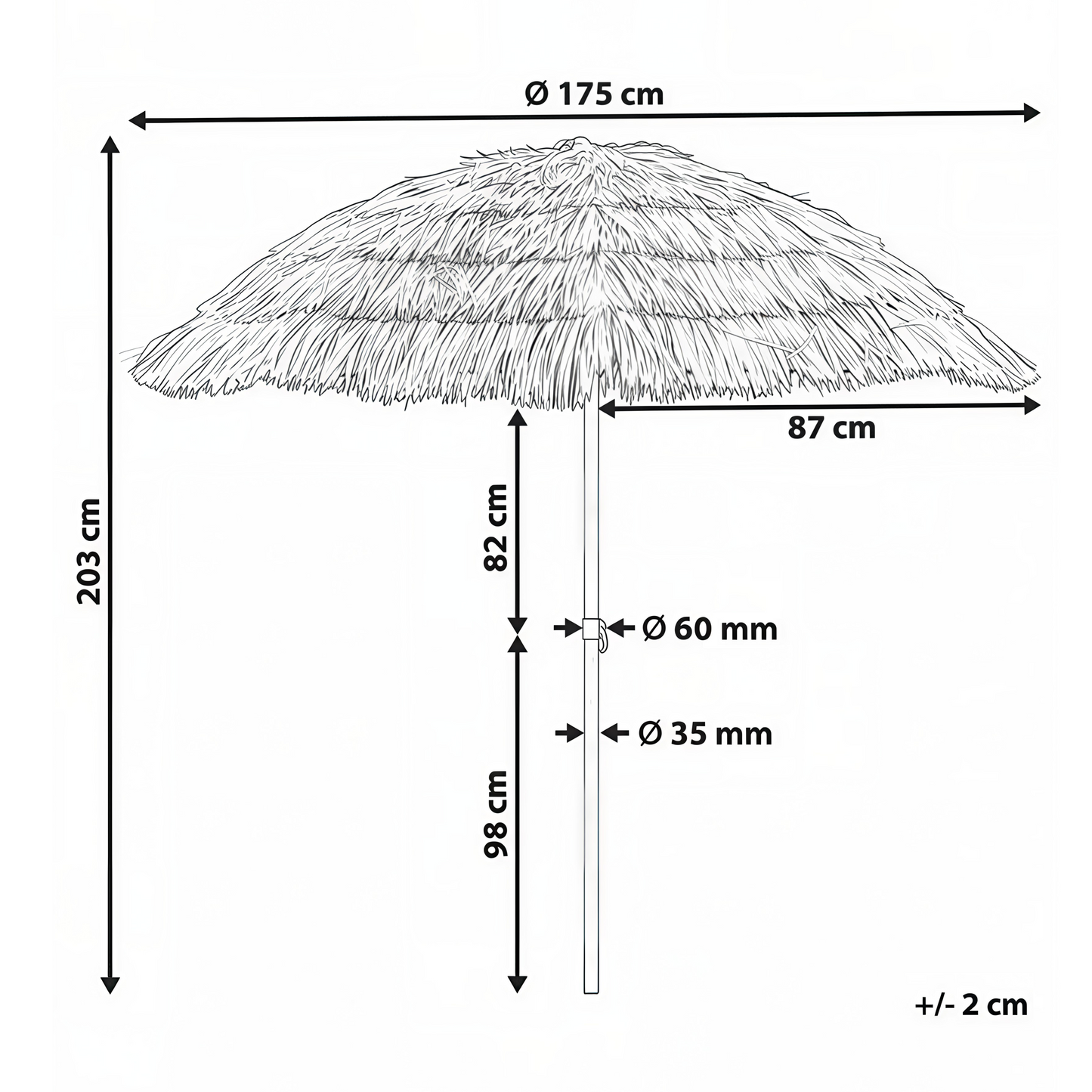 Garden Market Parasol Natural Polyester Fabric Steel Pole 1.75m