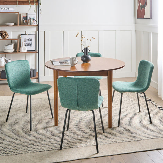 4 Piece Green Upholstered Dining Chairs Black Metal Legs