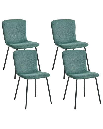 4 Piece Green Upholstered Dining Chairs Black Metal Legs