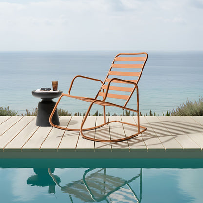 Golden Brown Aluminium Slatted Outdoor Rocking Chair