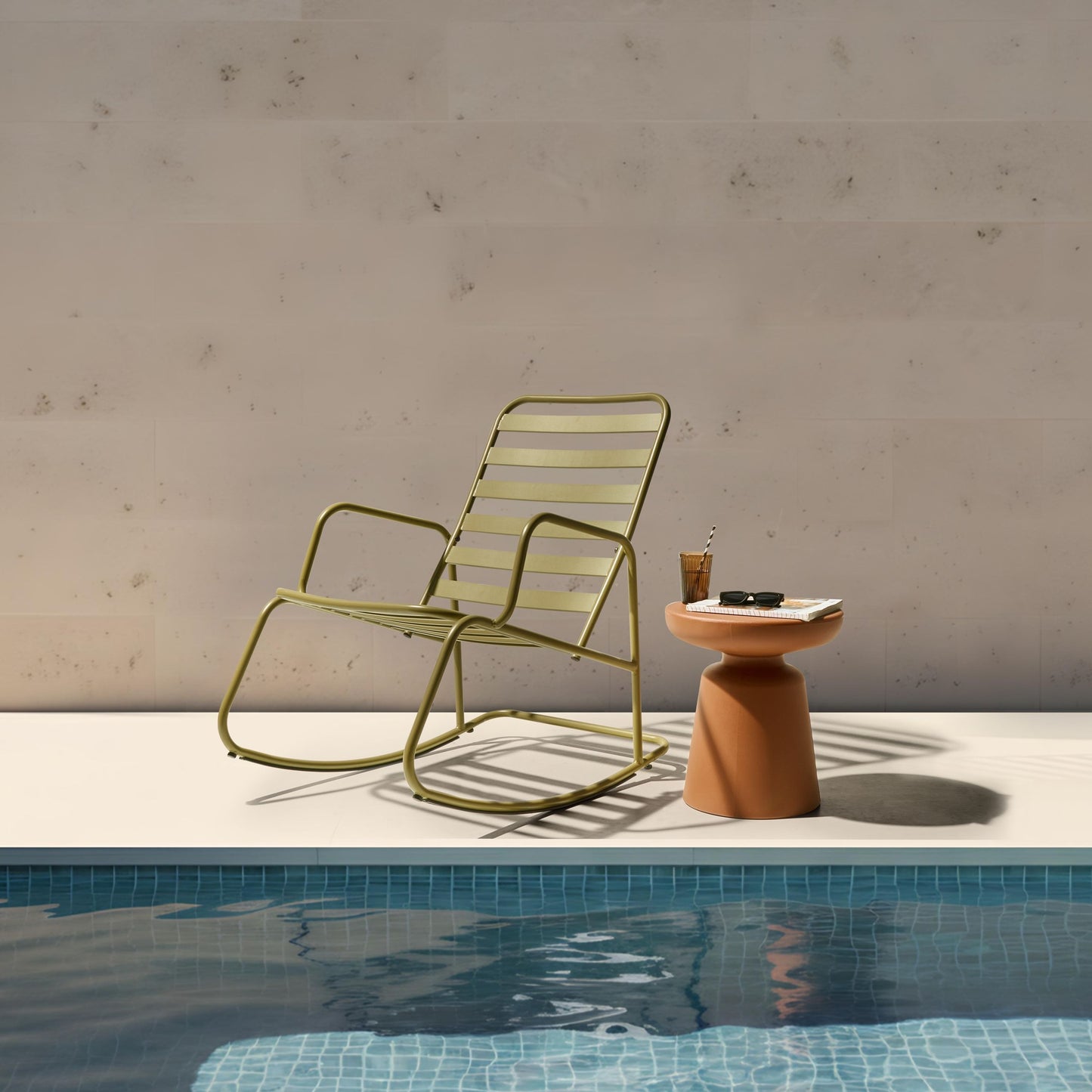 Garden Rocking Chair Olive Green Aluminium Slatted Design