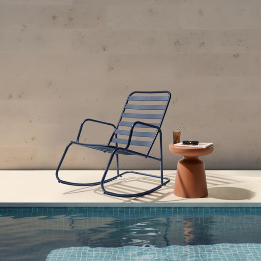 Garden Rocking Chair Black Aluminum Slatted Outdoor Modern